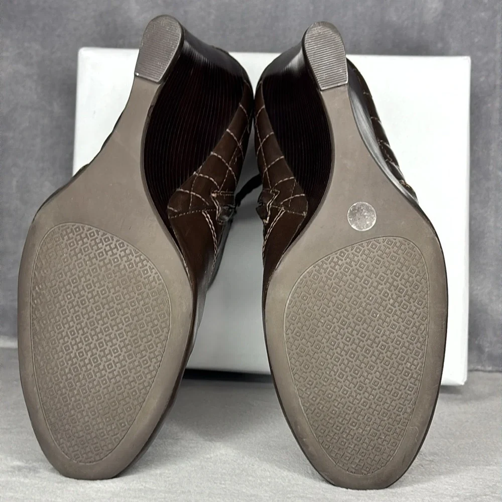 ✨ Tory Burch Leila Brown Quilted Leather Wedge Ankle Boots | Size 9M✨